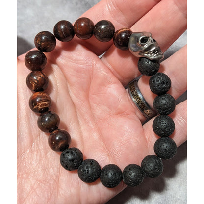 Steve Madden Skull Tiger Eye Lava Bead Bracelet