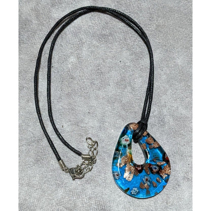 Blue Millefiori Glass Blue Teardrop Necklace