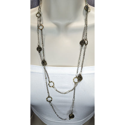 Vintage Charm Station Necklace Gold Silver Brutalist Mixed Metal Jewelry