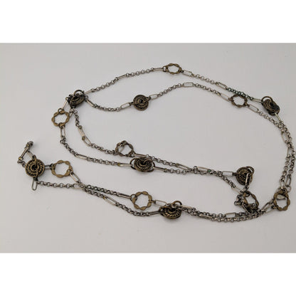Vintage Charm Station Necklace Gold Silver Brutalist Mixed Metal Jewelry