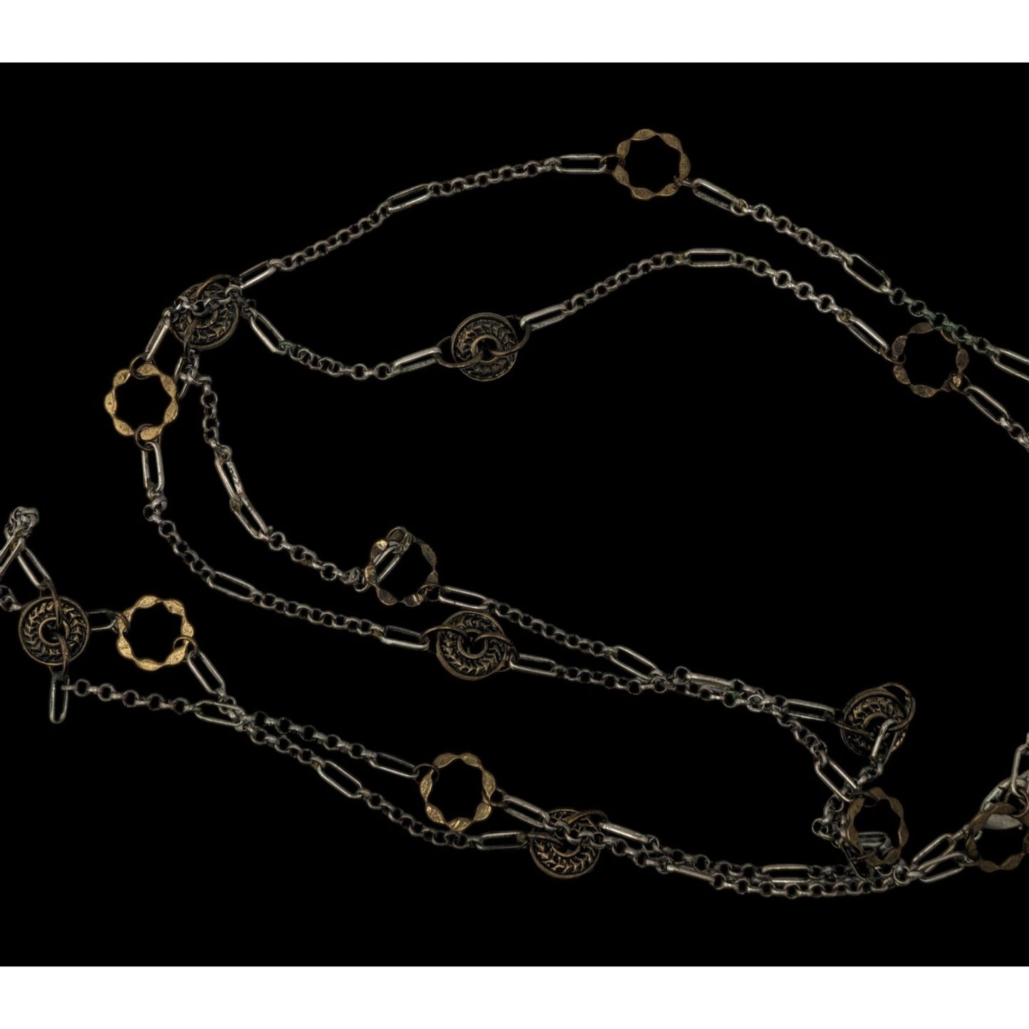 Vintage Charm Station Necklace Gold Silver Brutalist Mixed Metal Jewelry