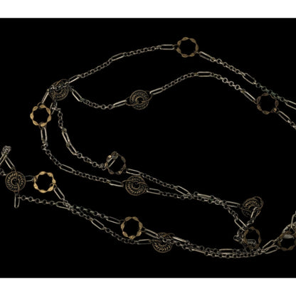 Vintage Charm Station Necklace Gold Silver Brutalist Mixed Metal Jewelry