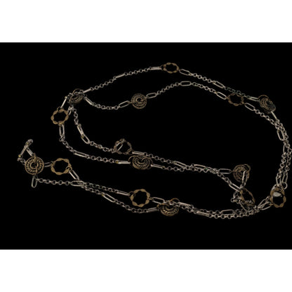 Vintage Charm Station Necklace Gold Silver Brutalist Mixed Metal Jewelry