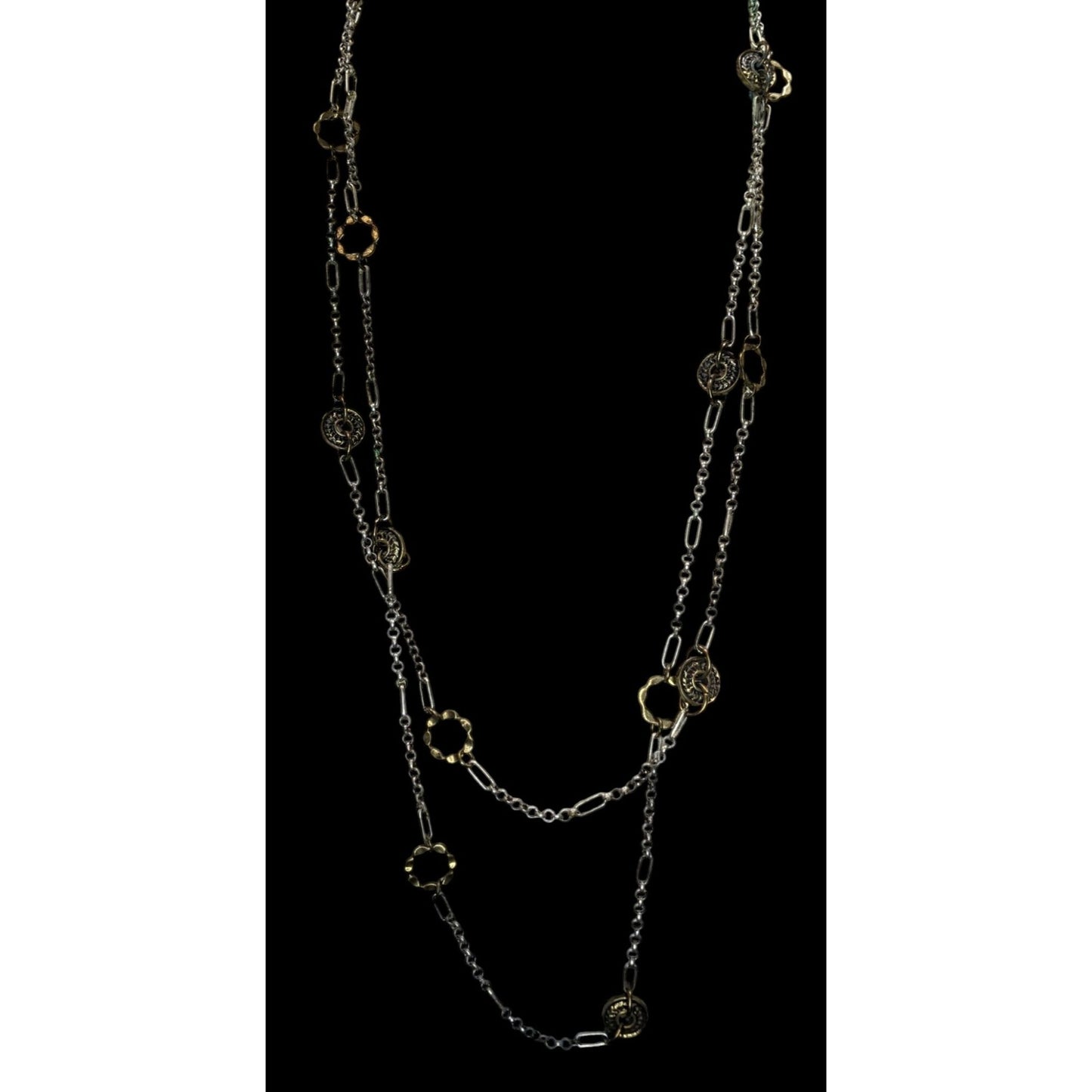 Vintage Charm Station Necklace Gold Silver Brutalist Mixed Metal Jewelry