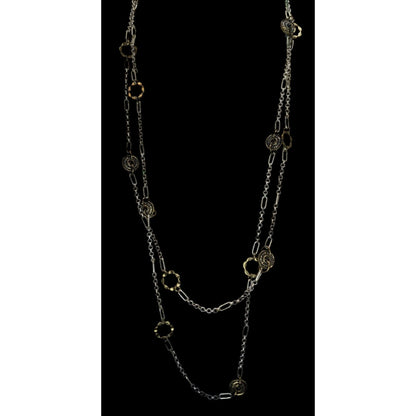 Vintage Charm Station Necklace Gold Silver Brutalist Mixed Metal Jewelry