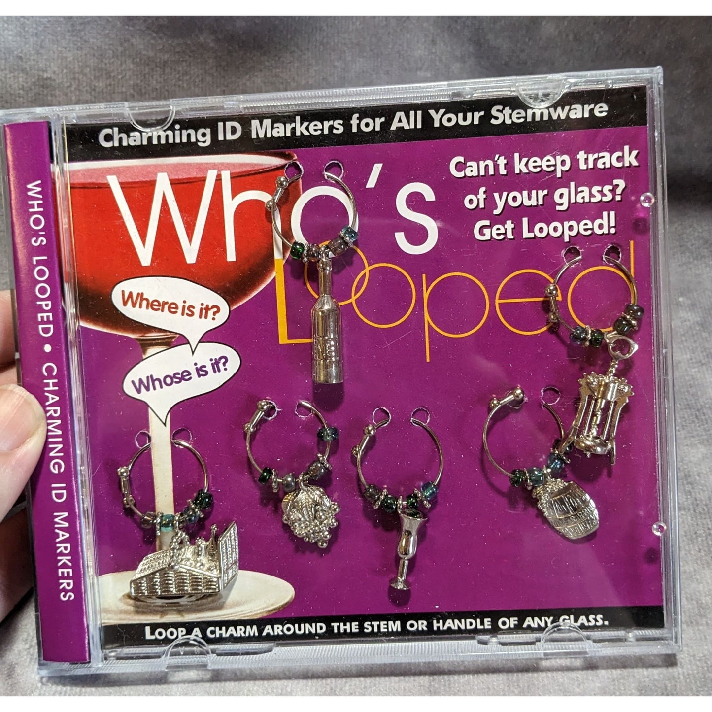 Y2K Vintage Who’s Looped Drink Glass Charms 2001 Good Sister Bad Sister Barware