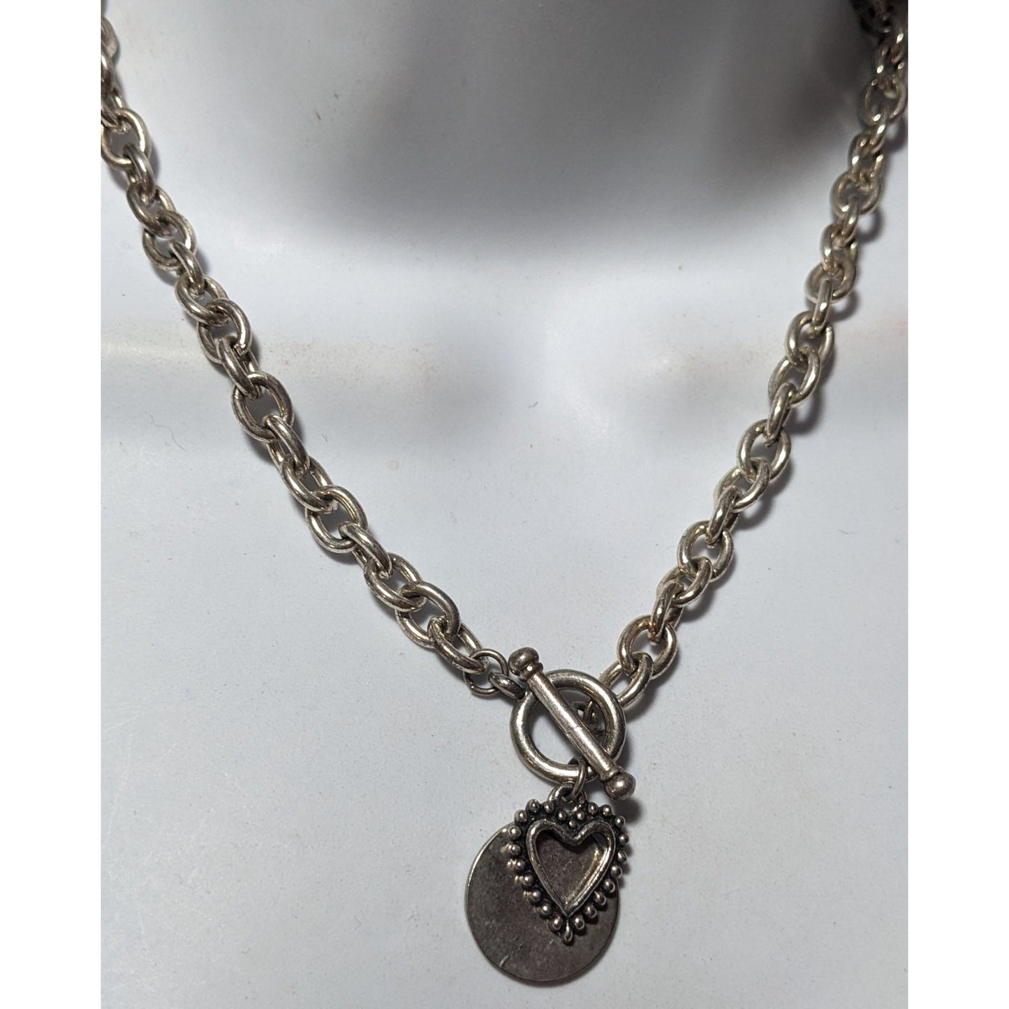 Silver Open Heart Pendant Toggle Necklace