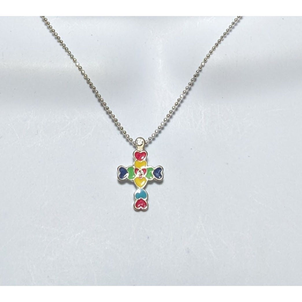 Rainbow Heart Cross Necklace