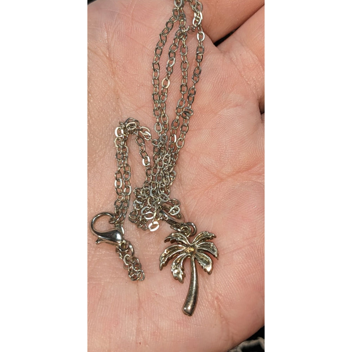 Coastal Tropical Silver Tone Palm Tree Charm Necklace 19 Inch