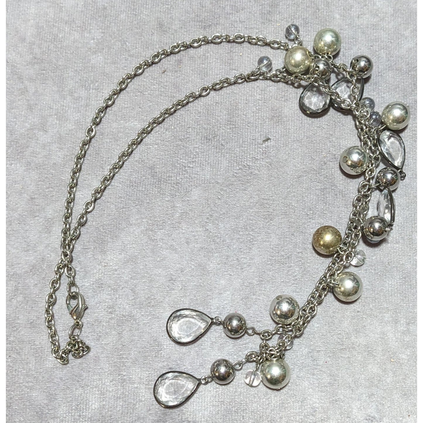 Silver Gemmed Teardrop Charm Necklace