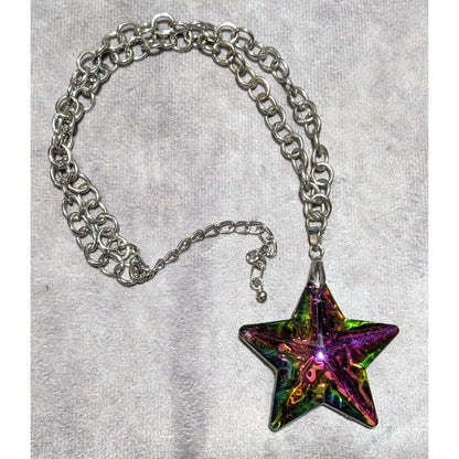 Vintage Rainbow Glass Star Pendant Necklace