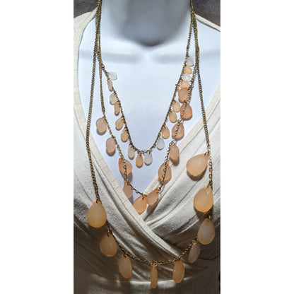 Bohemian Layered Necklace With Peach Teardrop Beads