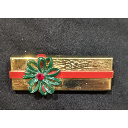 Vintage Gold Tone Christmas Present Brooch