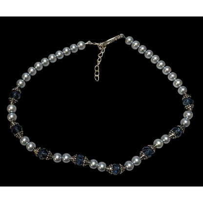 Elegant Silver Faux Pearl Beaded Glass Necklace