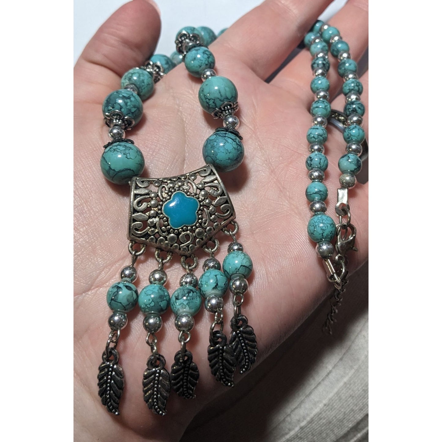 Bohemian Style Turquoise Feather Tassel Necklace