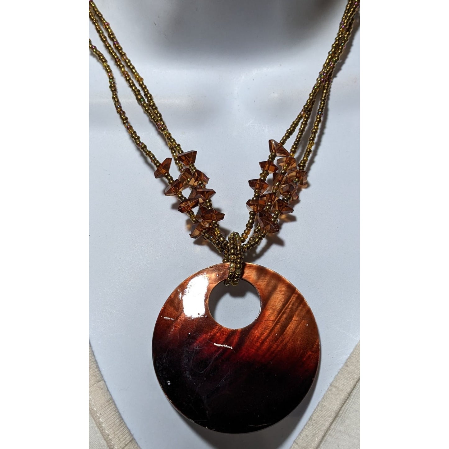 Mermaidcore Brown Beaded Shell Pendant Necklace