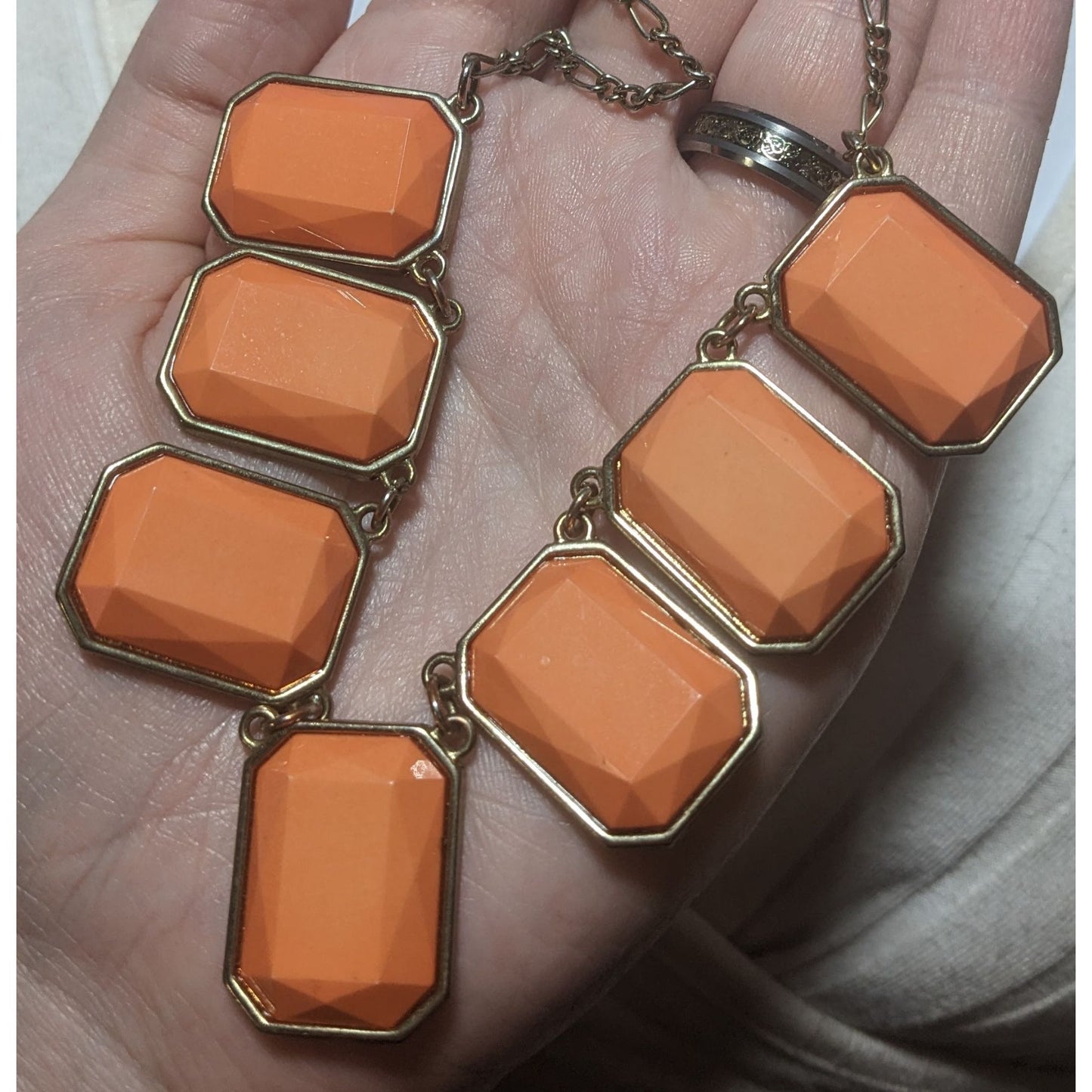 Vintage Style Orange Gemstone Statement Necklace