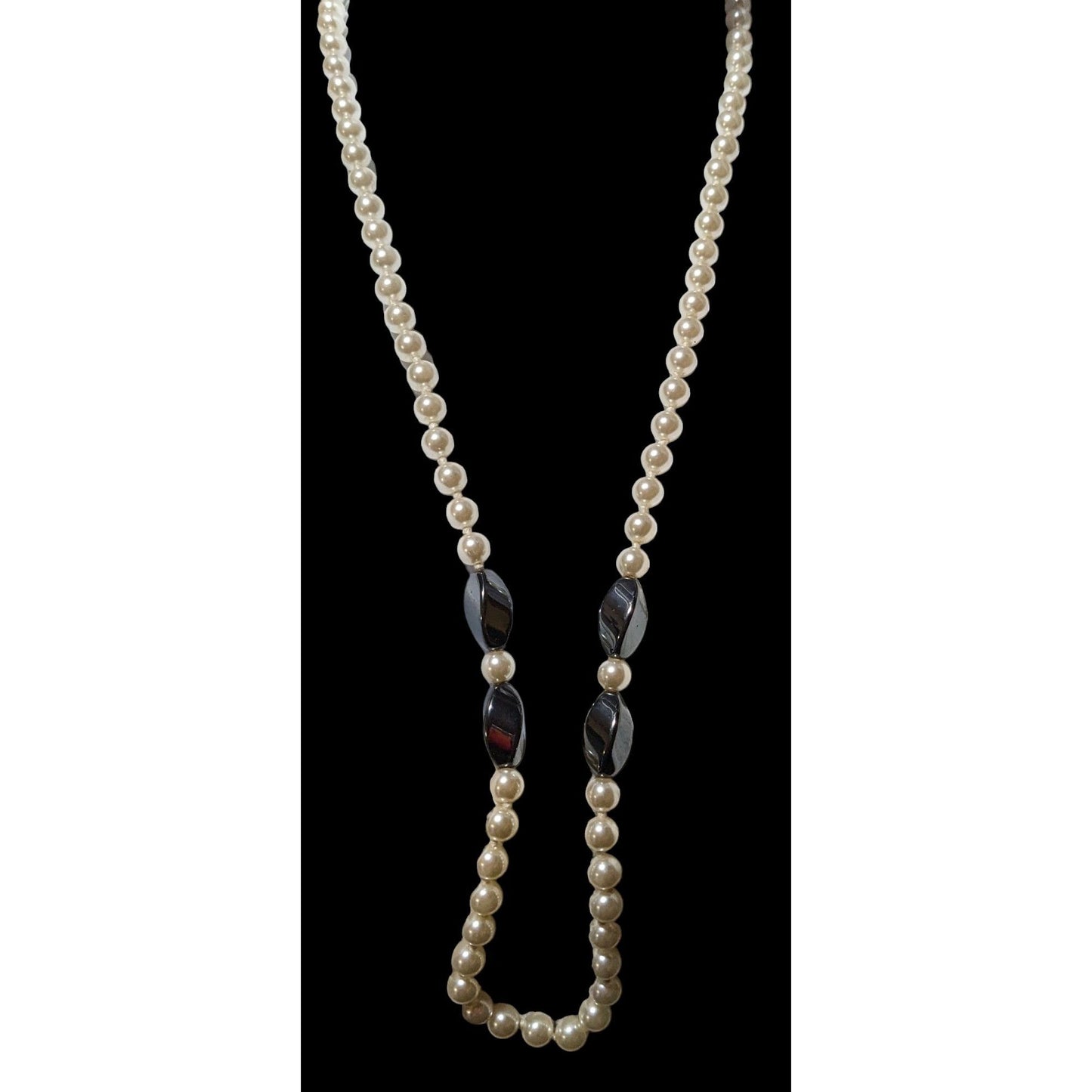 Glass Pearl Hematite Accent Beaded Necklace