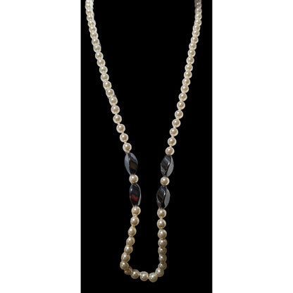 Glass Pearl Hematite Accent Beaded Necklace