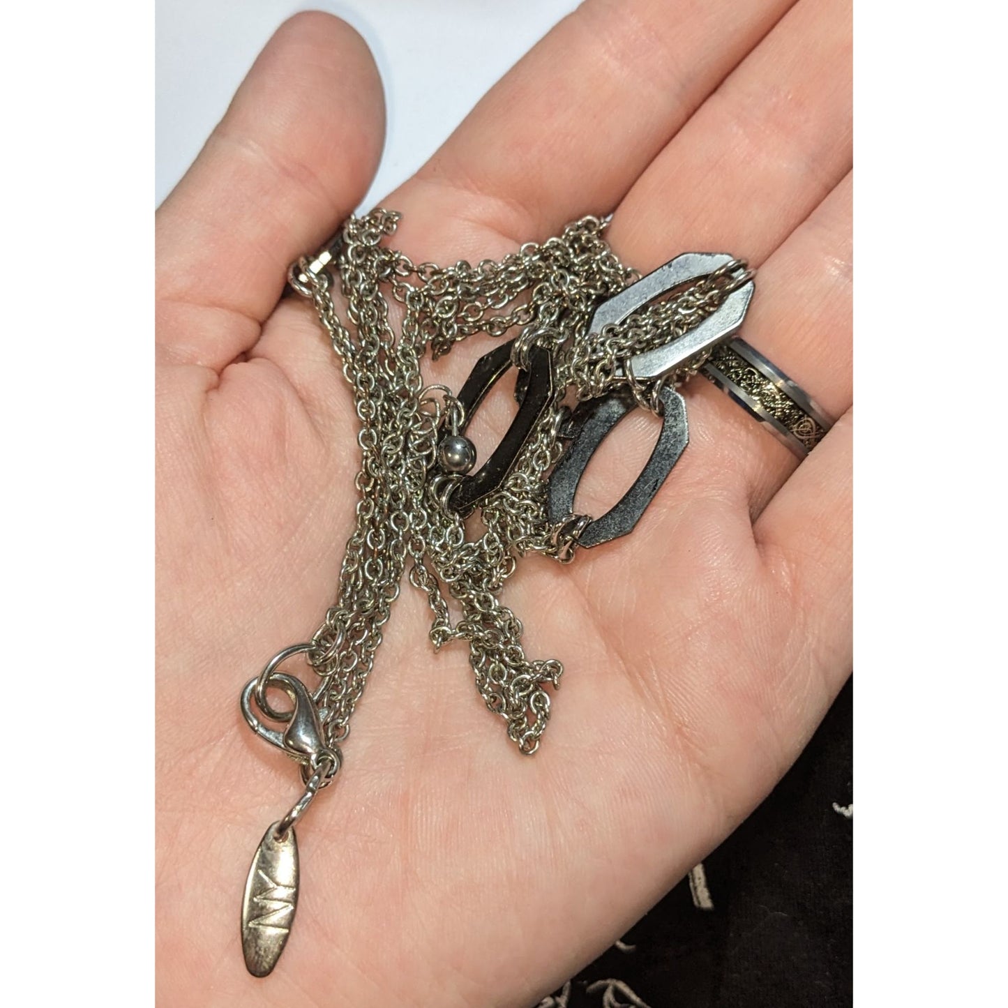 NY Collection Silver-Tone Long Necklace With Geometric Links