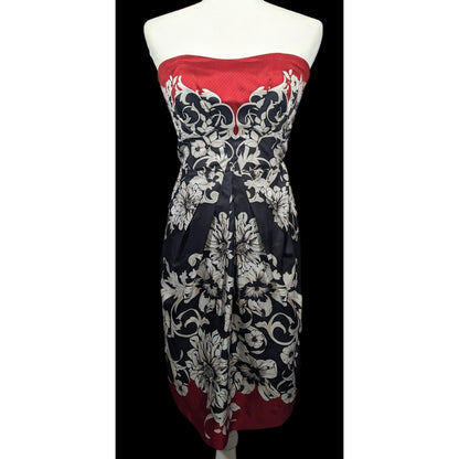 White House Black Marked Floral Strapless Silk Mini Dress Size 2