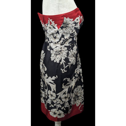 White House Black Marked Floral Strapless Silk Mini Dress Size 2