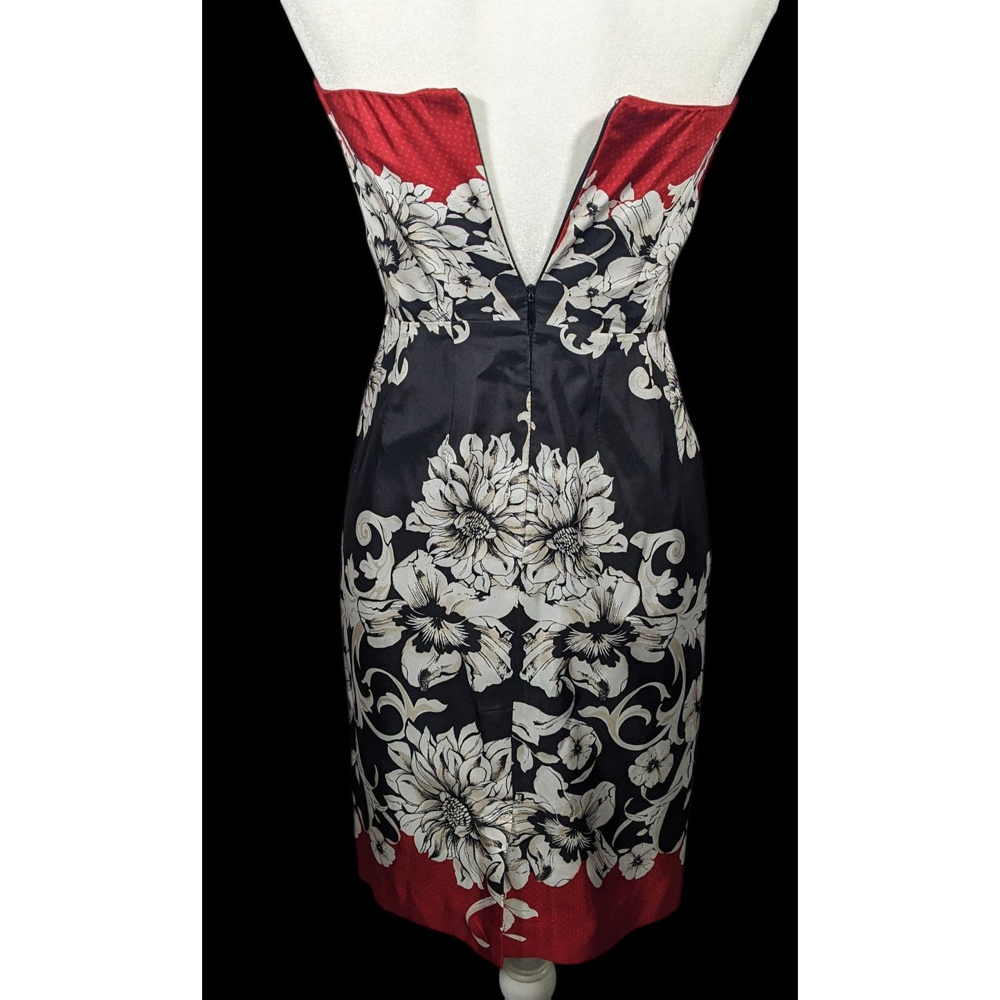 White House Black Marked Floral Strapless Silk Mini Dress Size 2
