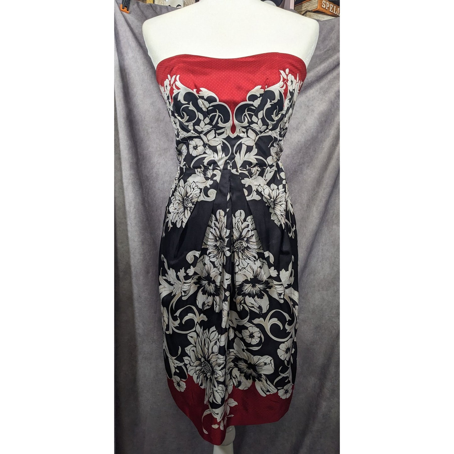 White House Black Marked Floral Strapless Silk Mini Dress Size 2