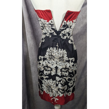White House Black Marked Floral Strapless Silk Mini Dress Size 2