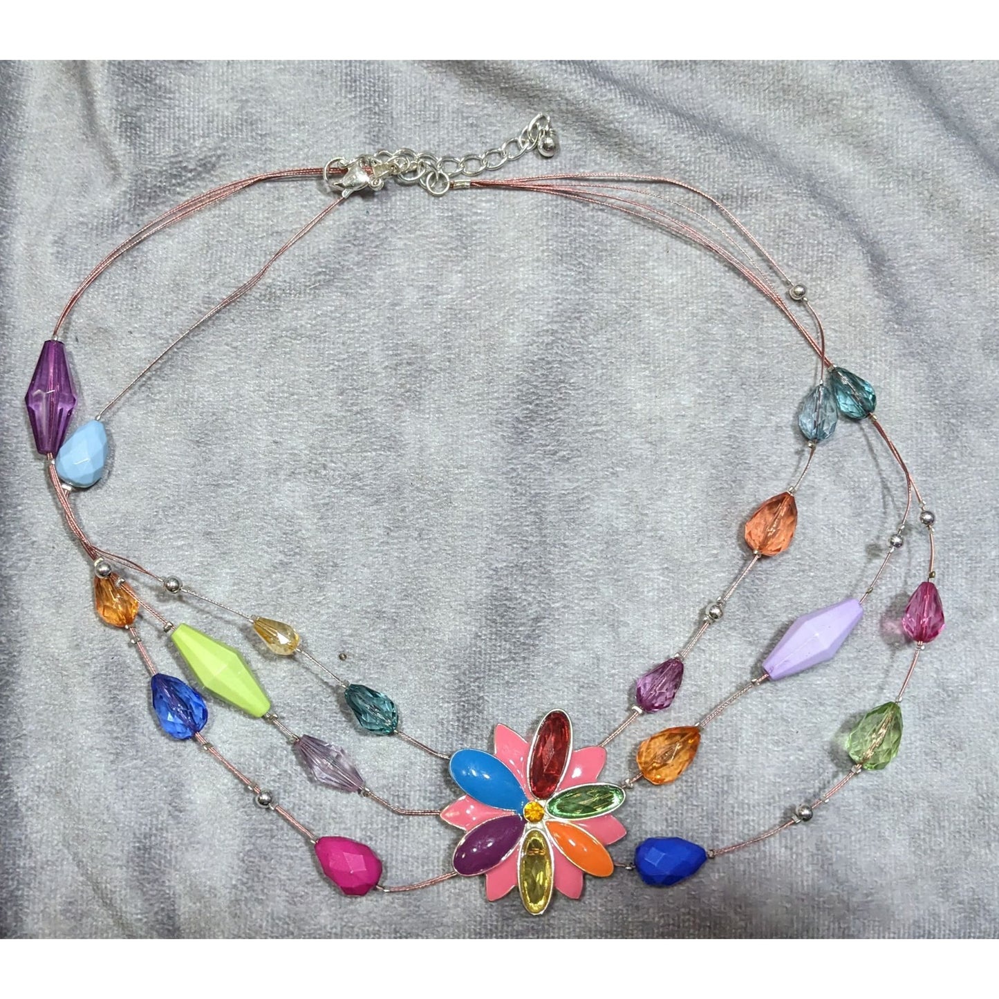 Rainbow Floral Enamel And Rhinestone Layered Beaded Necklace
