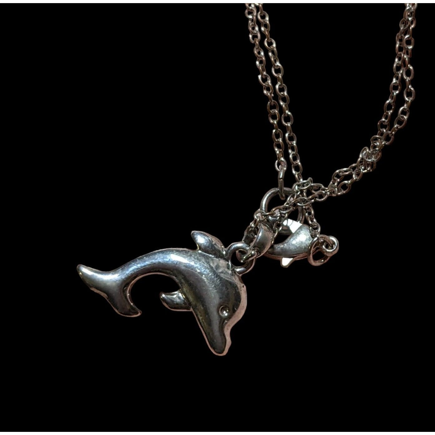 Reversible Silver Rhinestone Dolphin Necklace