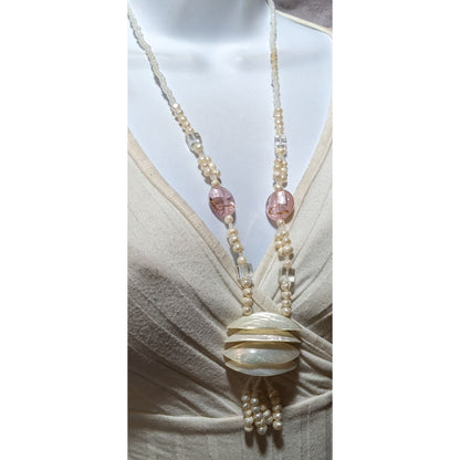 Vintage Pearl Shell Beaded Chandelier Necklace