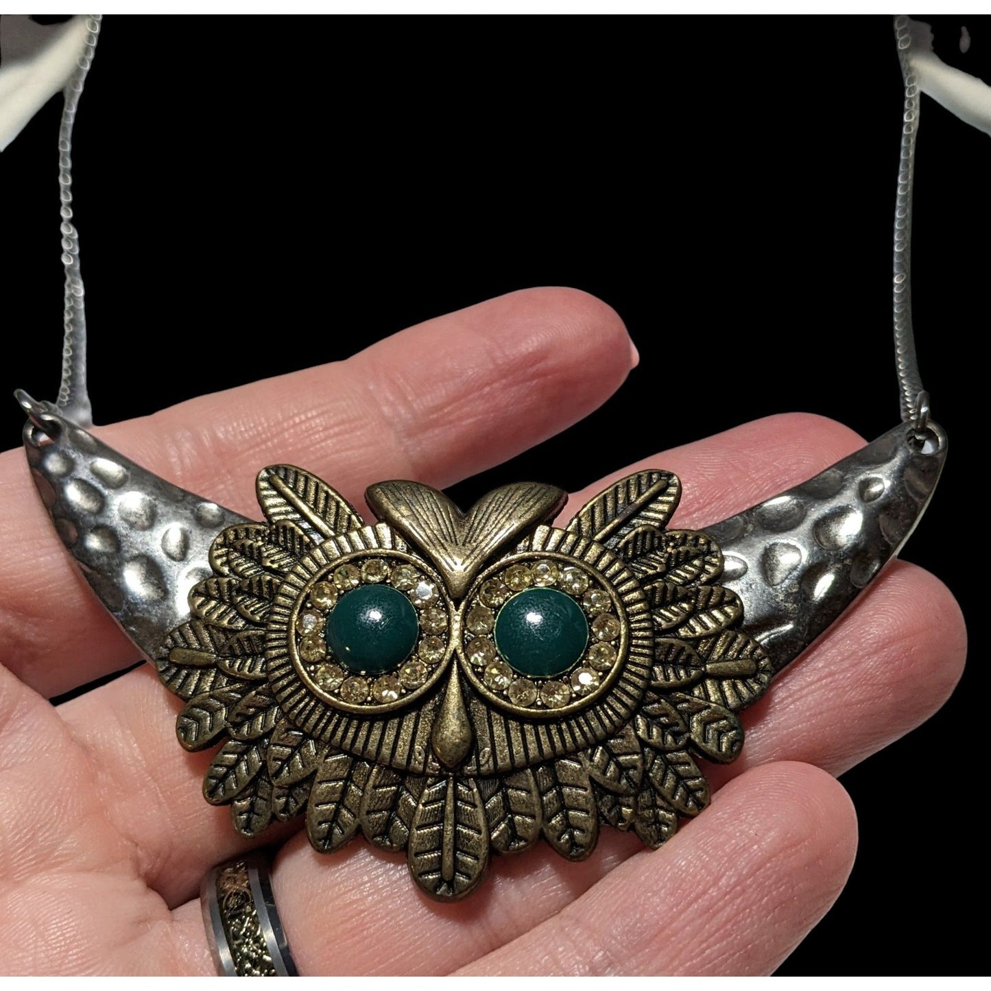 Steampunk Rhinestone Owl Necklace