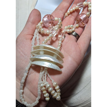 Vintage Pearl Shell Beaded Chandelier Necklace