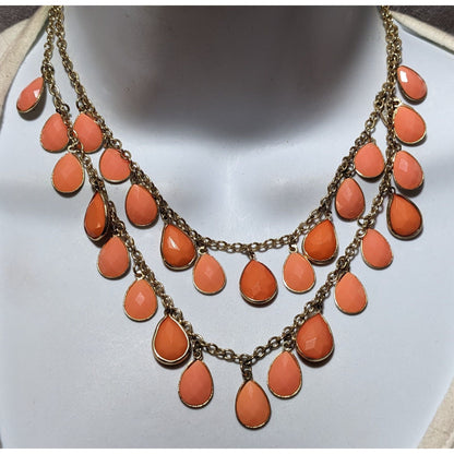 Orange And Gold Multilayer Teardrop Fringe Necklace