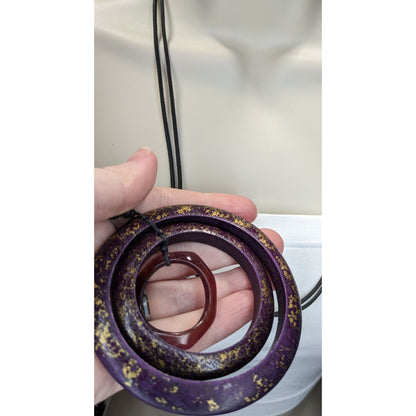 Bohemian Abstract Layered Ring Purple And Gold Tone Adjustable Necklace