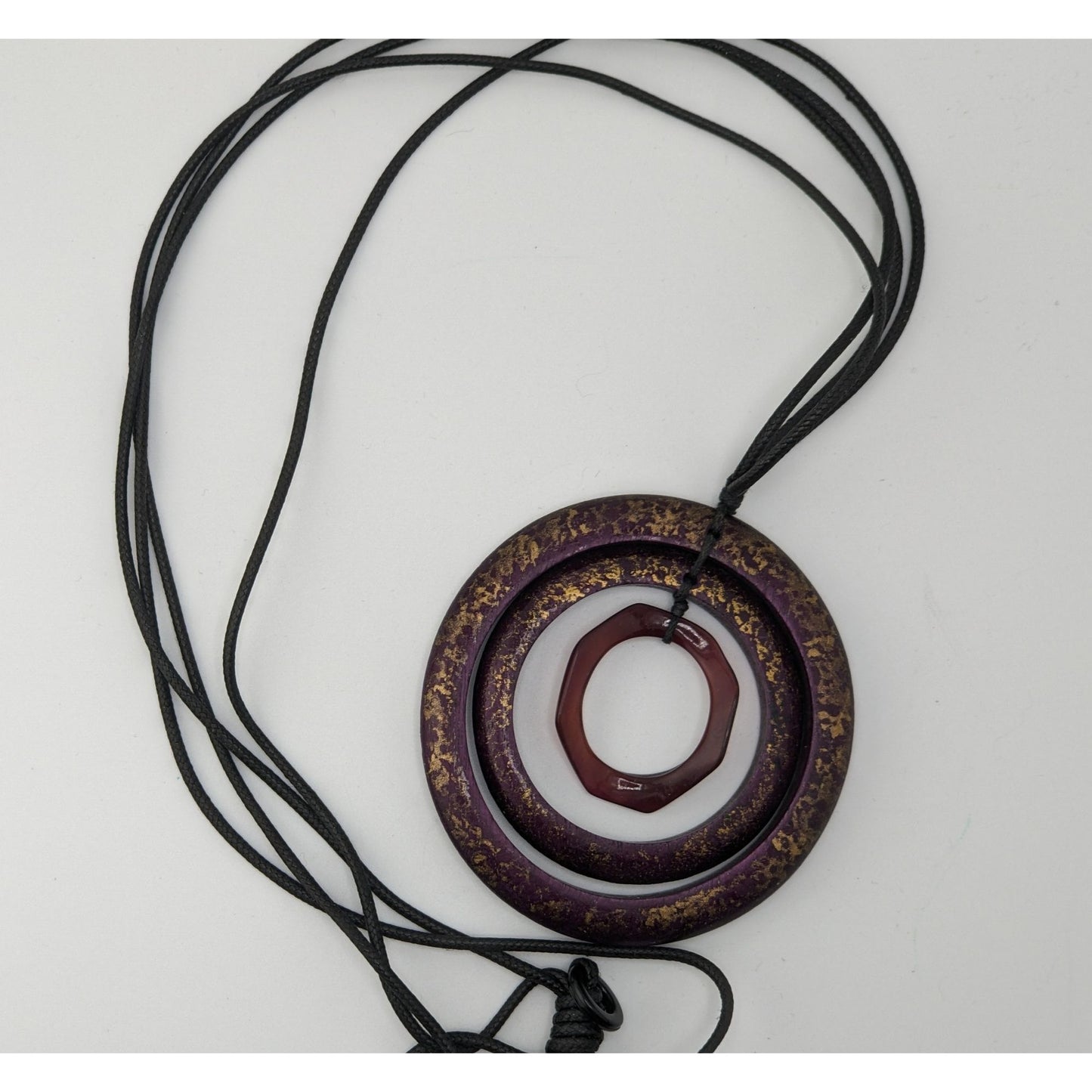 Bohemian Abstract Layered Ring Purple And Gold Tone Adjustable Necklace