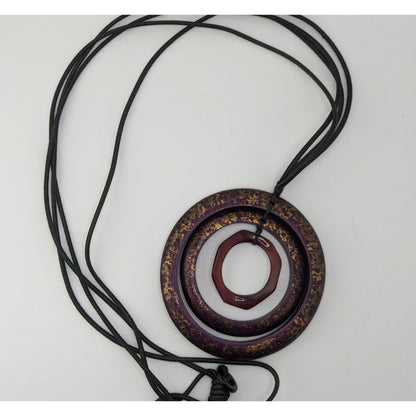 Bohemian Abstract Layered Ring Purple And Gold Tone Adjustable Necklace