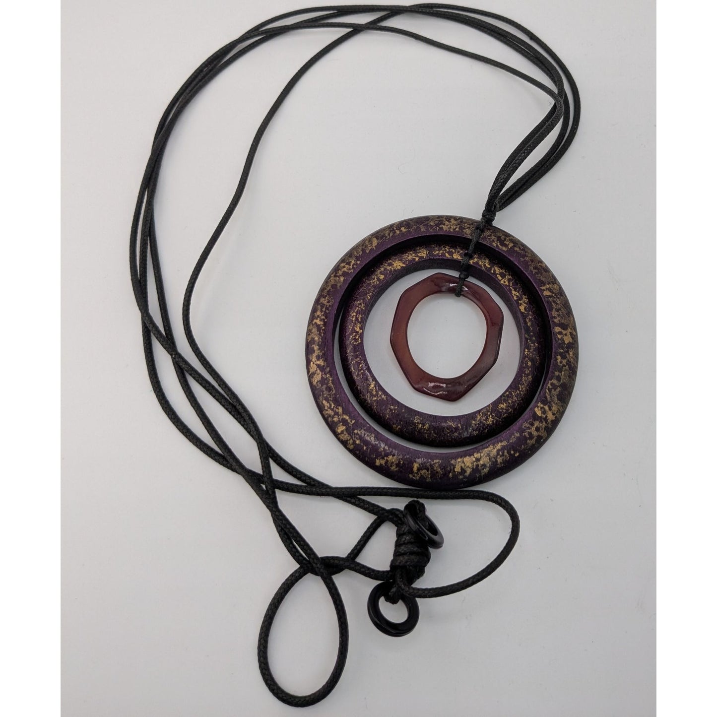 Bohemian Abstract Layered Ring Purple And Gold Tone Adjustable Necklace