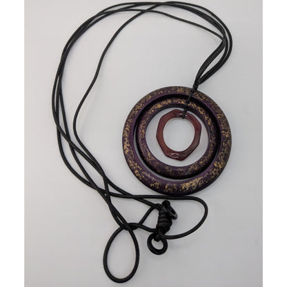 Bohemian Abstract Layered Ring Purple And Gold Tone Adjustable Necklace