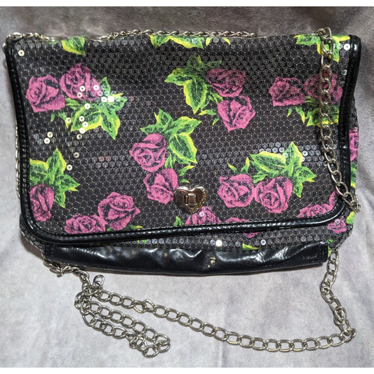 Betsey Johnson Floral Sequin Crossbody Bag