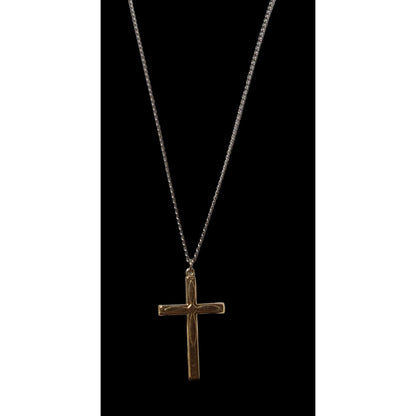 Gold Puffed Embossed Long Cross Necklace