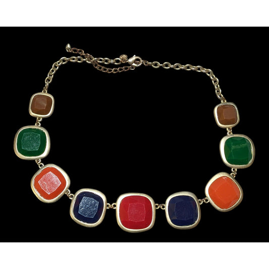 Retro Rainbow Chunky Gemmed Statement Necklace