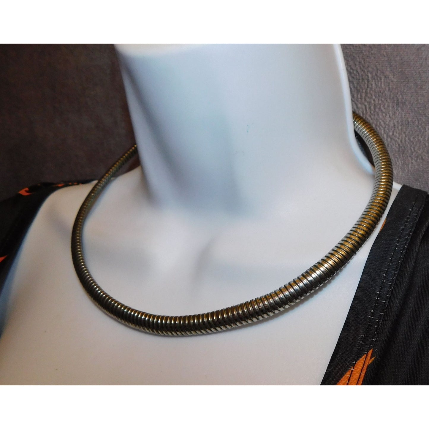 Modern Futuristic Springy Silver Tone Collar Necklace