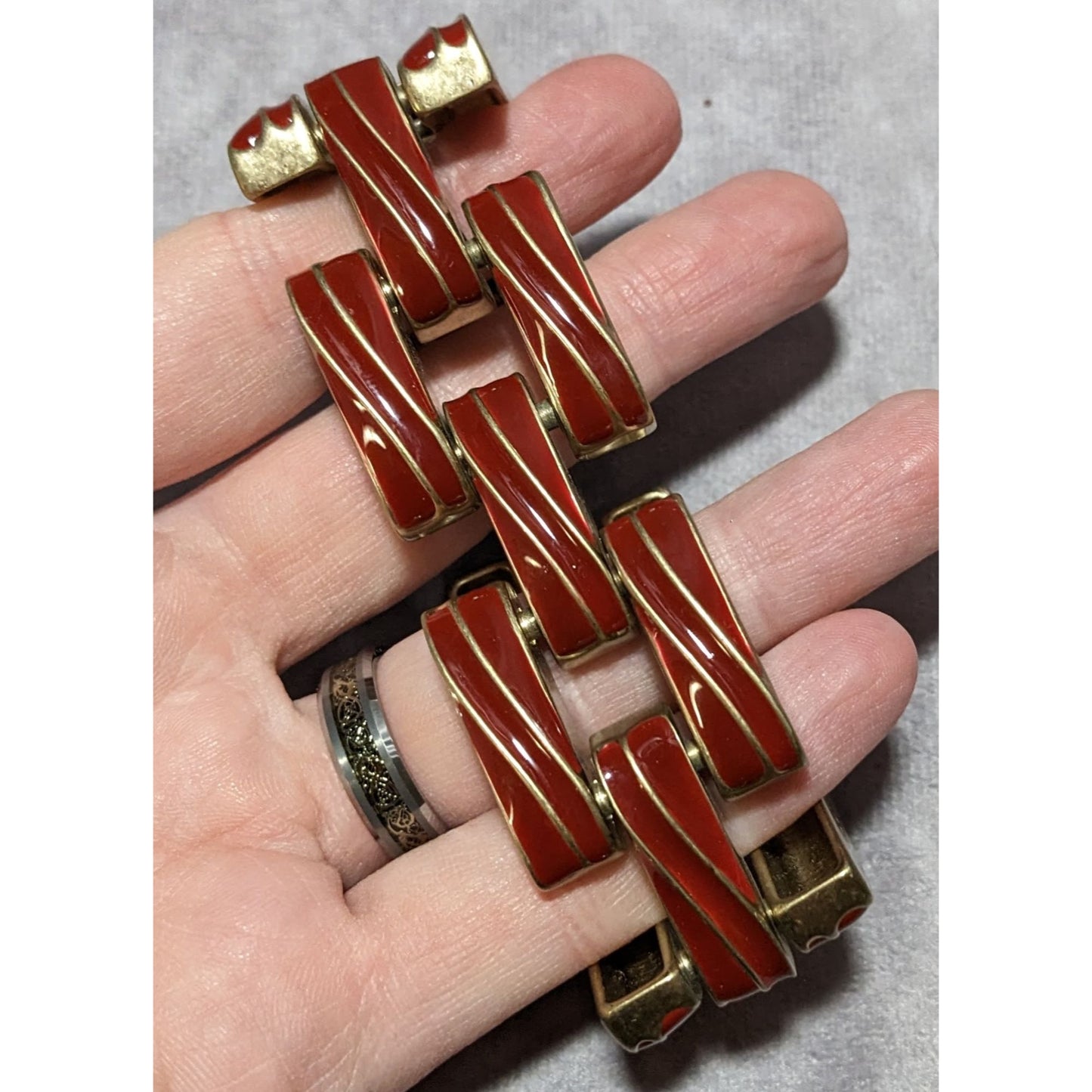 Vintage Red And Gold Chunky Link Bracelet