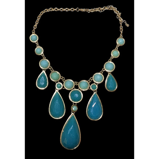 Teal Glam Faceted Teardrop Statement Necklace