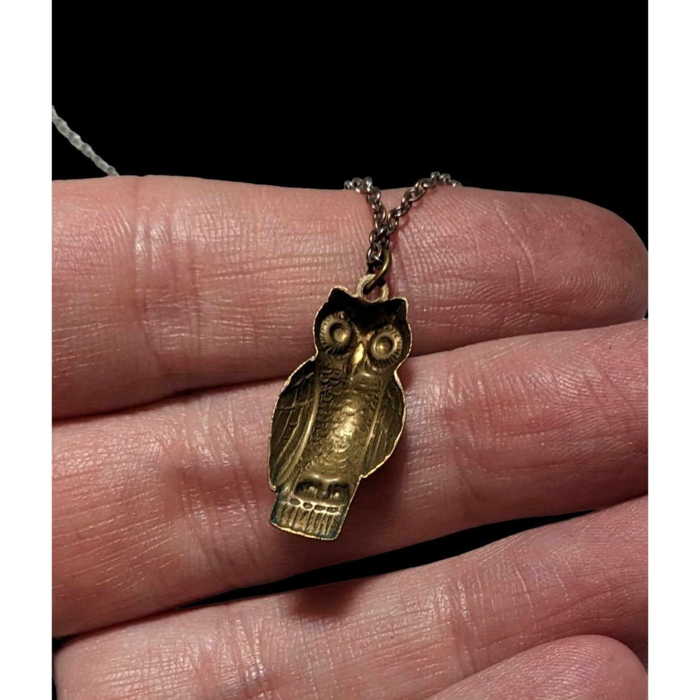 Vintage Minimalist Antiqued Gold Owl Necklace