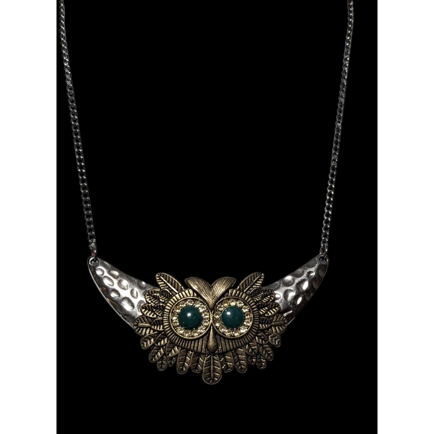 Steampunk Rhinestone Owl Necklace