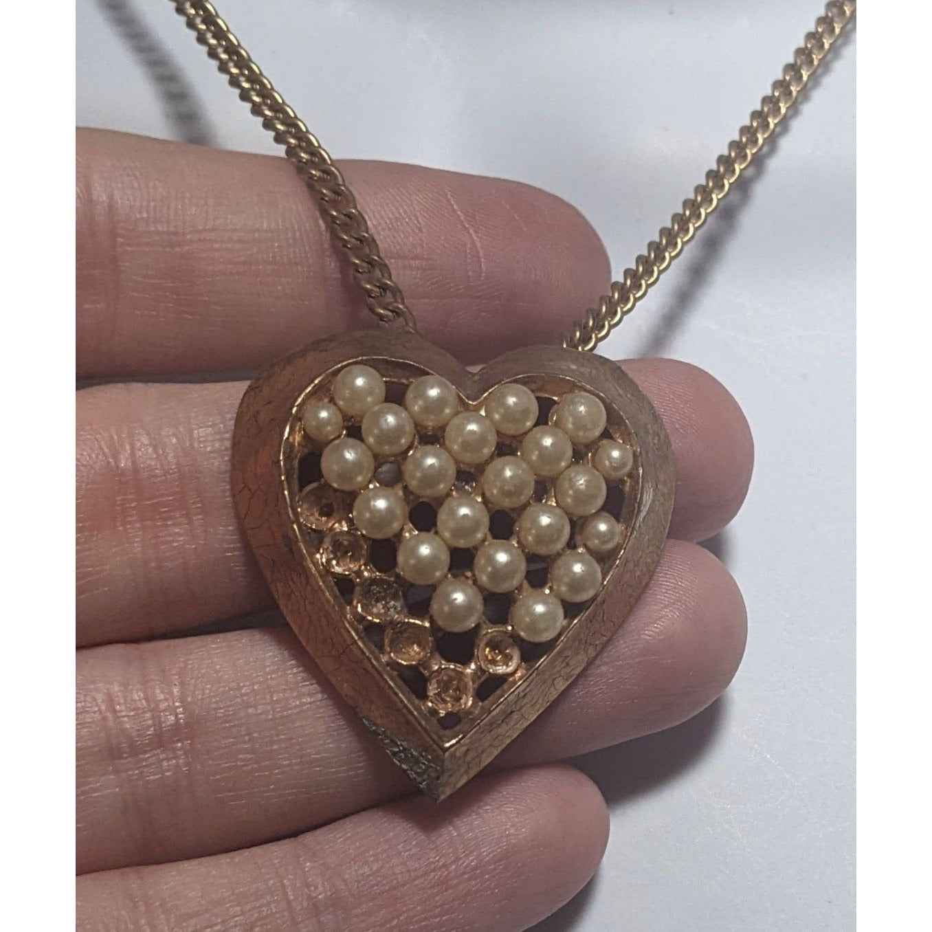 Vintage Pearl Heart Necklace For Upcycle/Repair