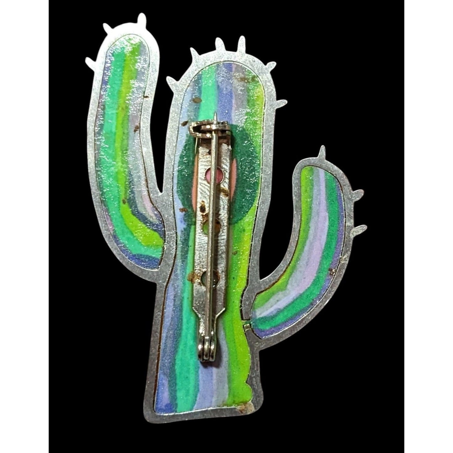 Artisan Made Glass Beaded Cactus Owl Brooch